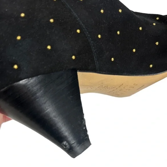 Sezane Studded Suede Leather Boots Size 40 French or US 9 Black Ankle Heeled Low - Picture 12 of 13